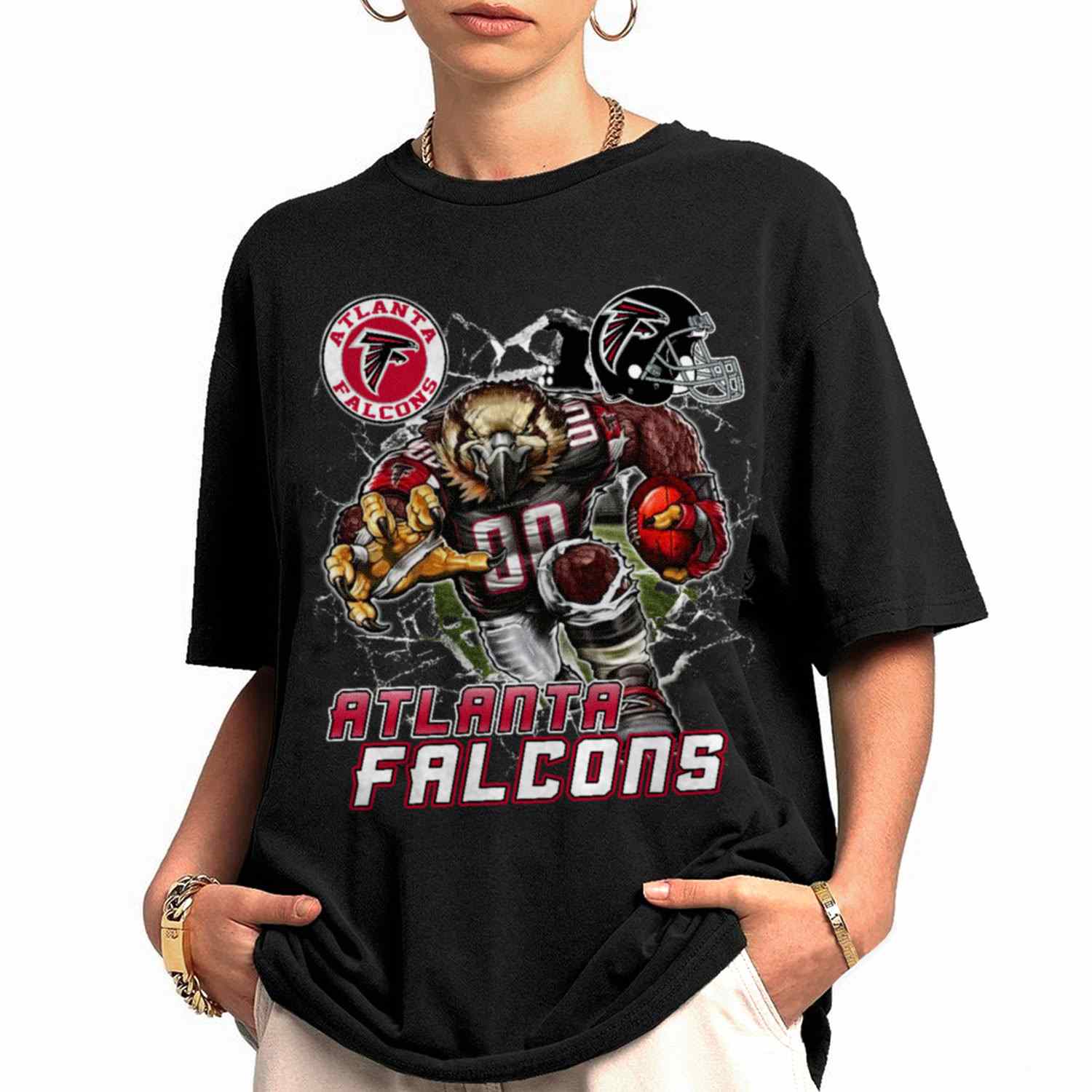 Mascot Breaking Through Wall Atlanta Falcons T-Shirt
