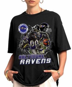 T Shirt Women 0 DSMC0203 Mascot Breaking Through Wall Baltimore Ravens T Shirt