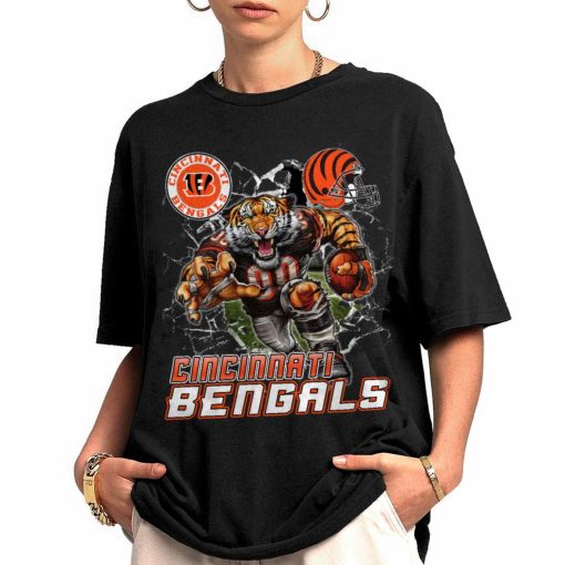 T Shirt Women 0 DSMC0207 Mascot Breaking Through Wall Cincinnati Bengals T Shirt