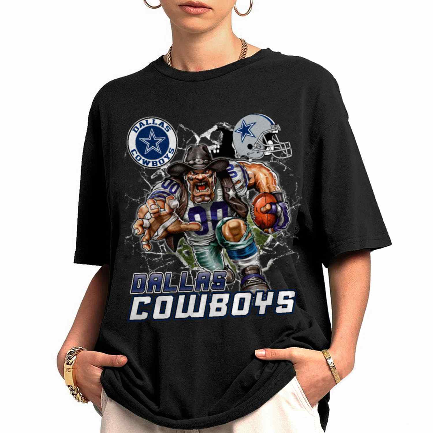 Mascot Breaking Through Wall Dallas Cowboys T-Shirt
