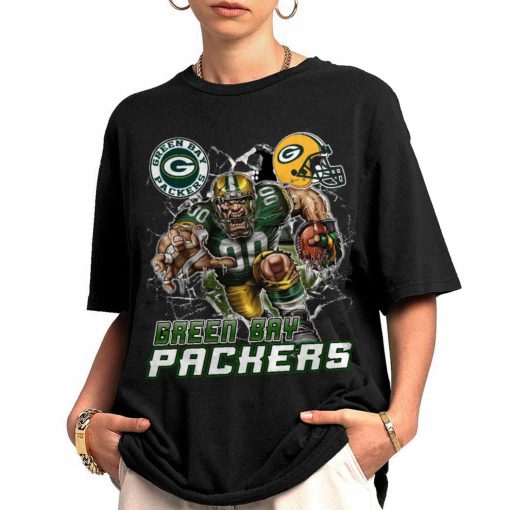 T Shirt Women 0 DSMC0212 Mascot Breaking Through Wall Green Bay Packers T Shirt