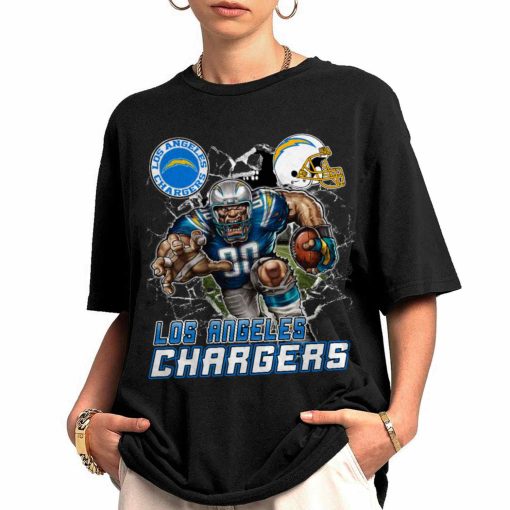 T Shirt Women 0 DSMC0218 Mascot Breaking Through Wall Los Angeles Chargers T Shirt