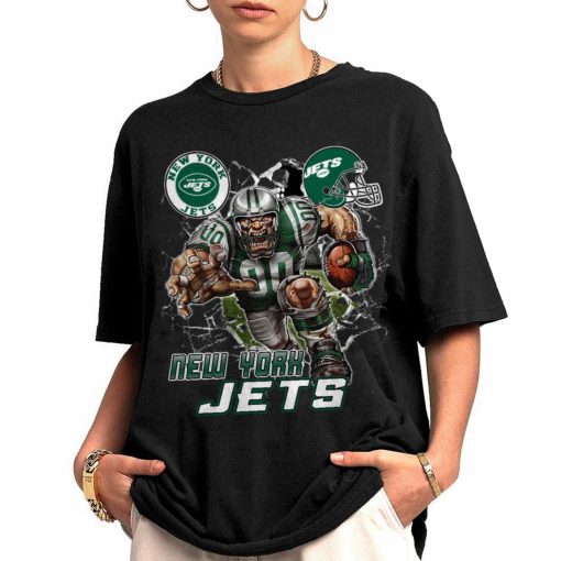 T Shirt Women 0 DSMC0225 Mascot Breaking Through Wall New York Jets T Shirt