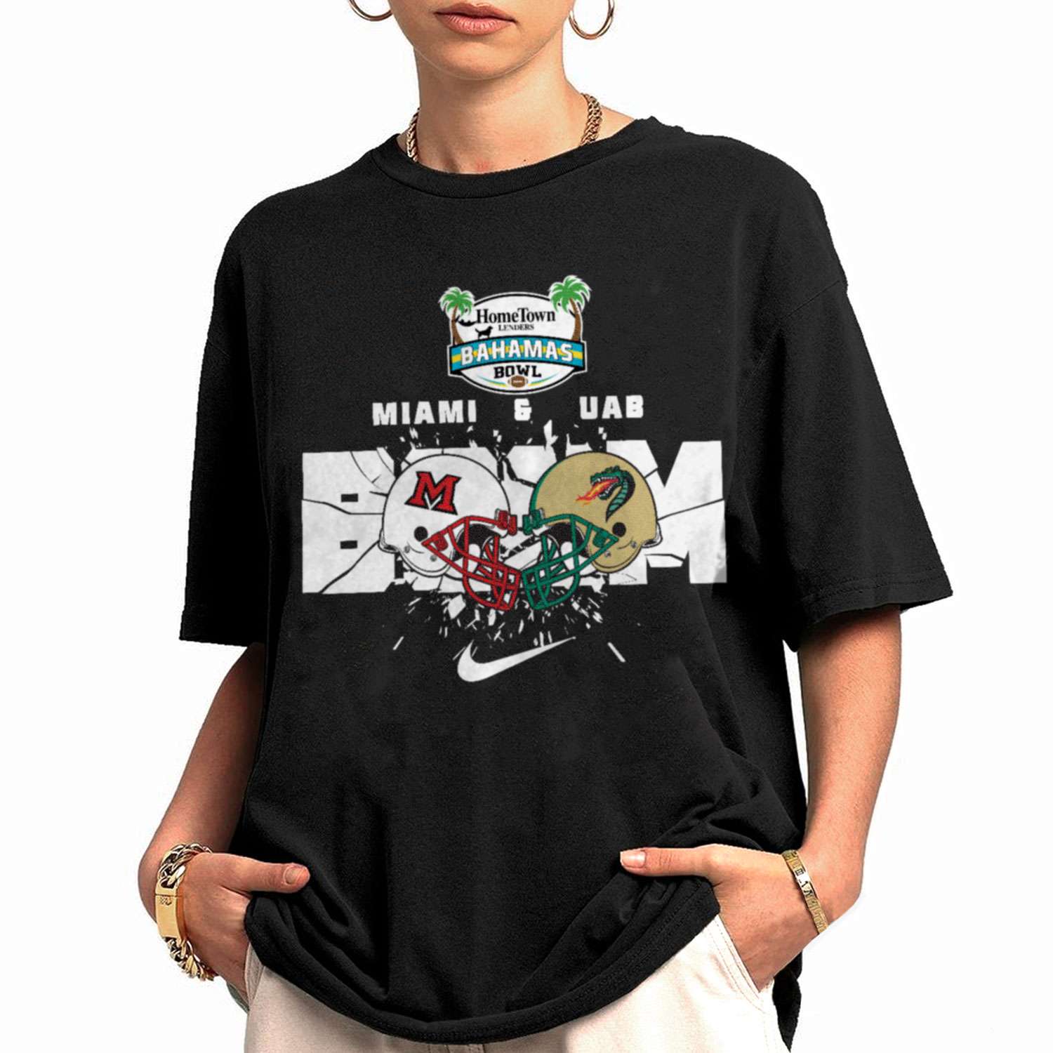 Miami And UAB Boom Helmet Home Town Lenders Bahamas Bowl T-Shirt