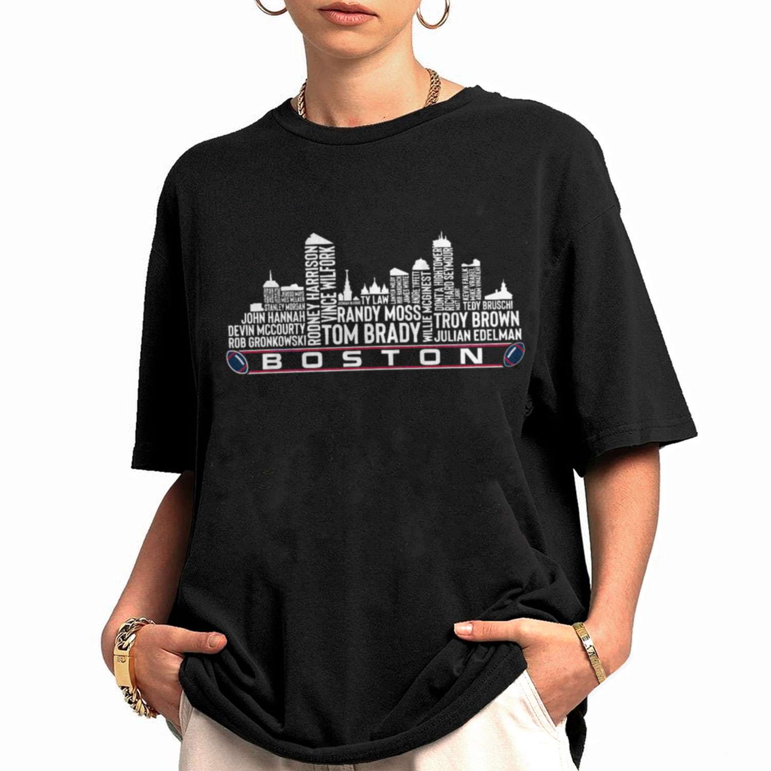 Boston All Time Legends Football City Skyline New England Patriots T-Shirt
