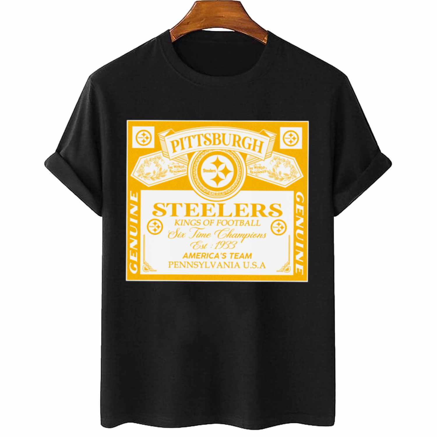 Reskyd Vedhæft til Efterligning Kings Of Football Funny Budweiser Genuine Pittsburgh Steelers T-Shirt -  Cruel Ball