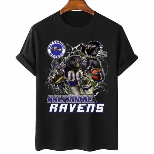 T Shirt Women 2 DSMC0203 Mascot Breaking Through Wall Baltimore Ravens T Shirt