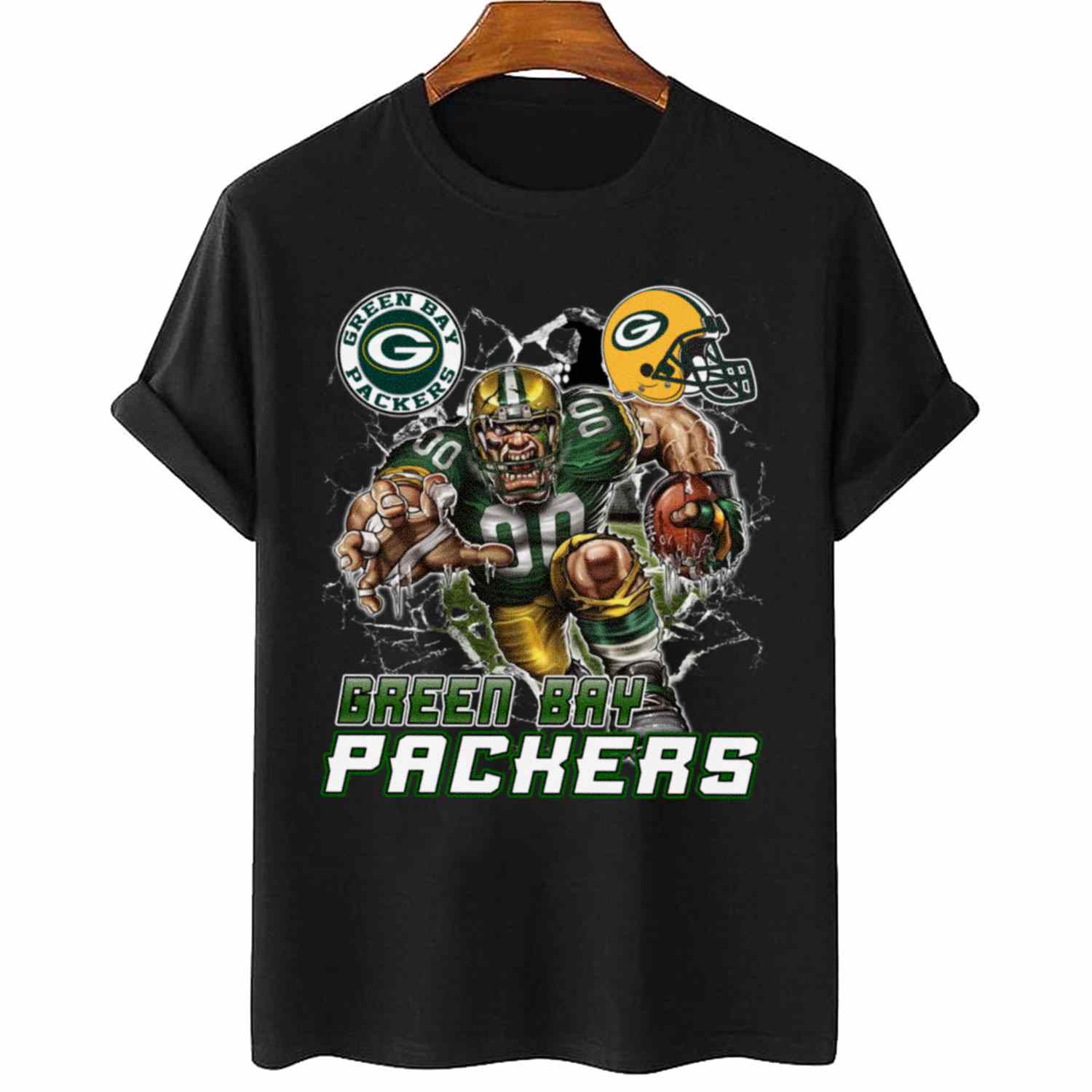 Mascot Breaking Through Wall Green Bay Packers T-Shirt