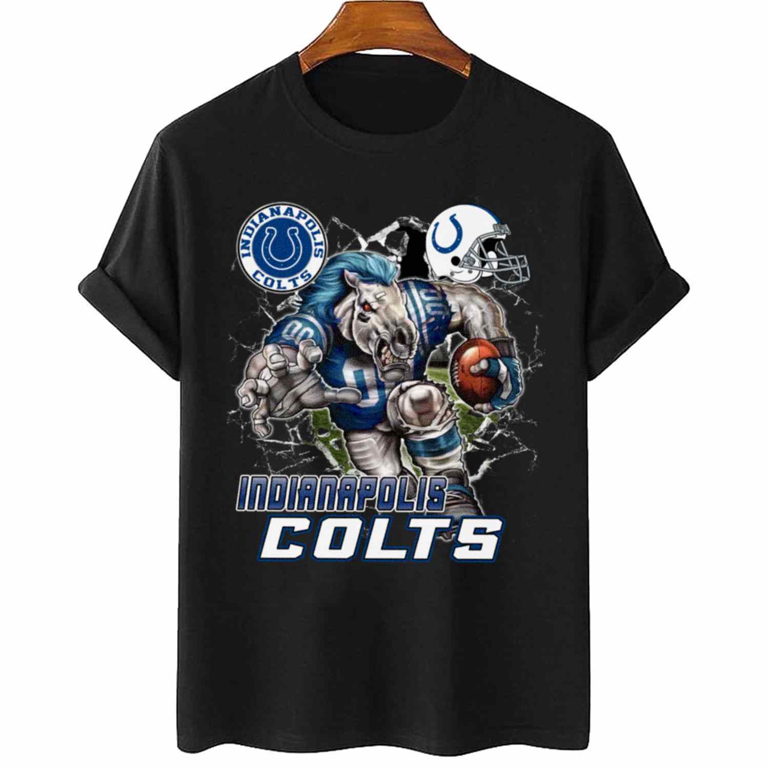 Mascot Breaking Through Wall Indianapolis Colts T-Shirt
