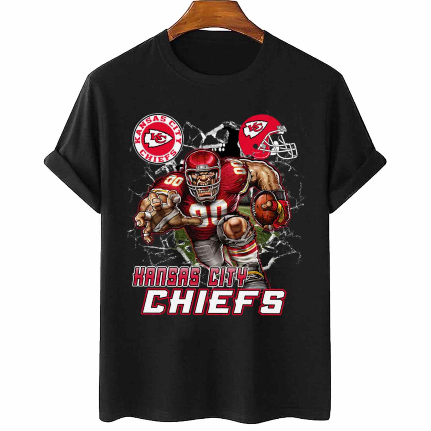Mascot Breaking Through Wall Kansas City Chiefs T-Shirt
