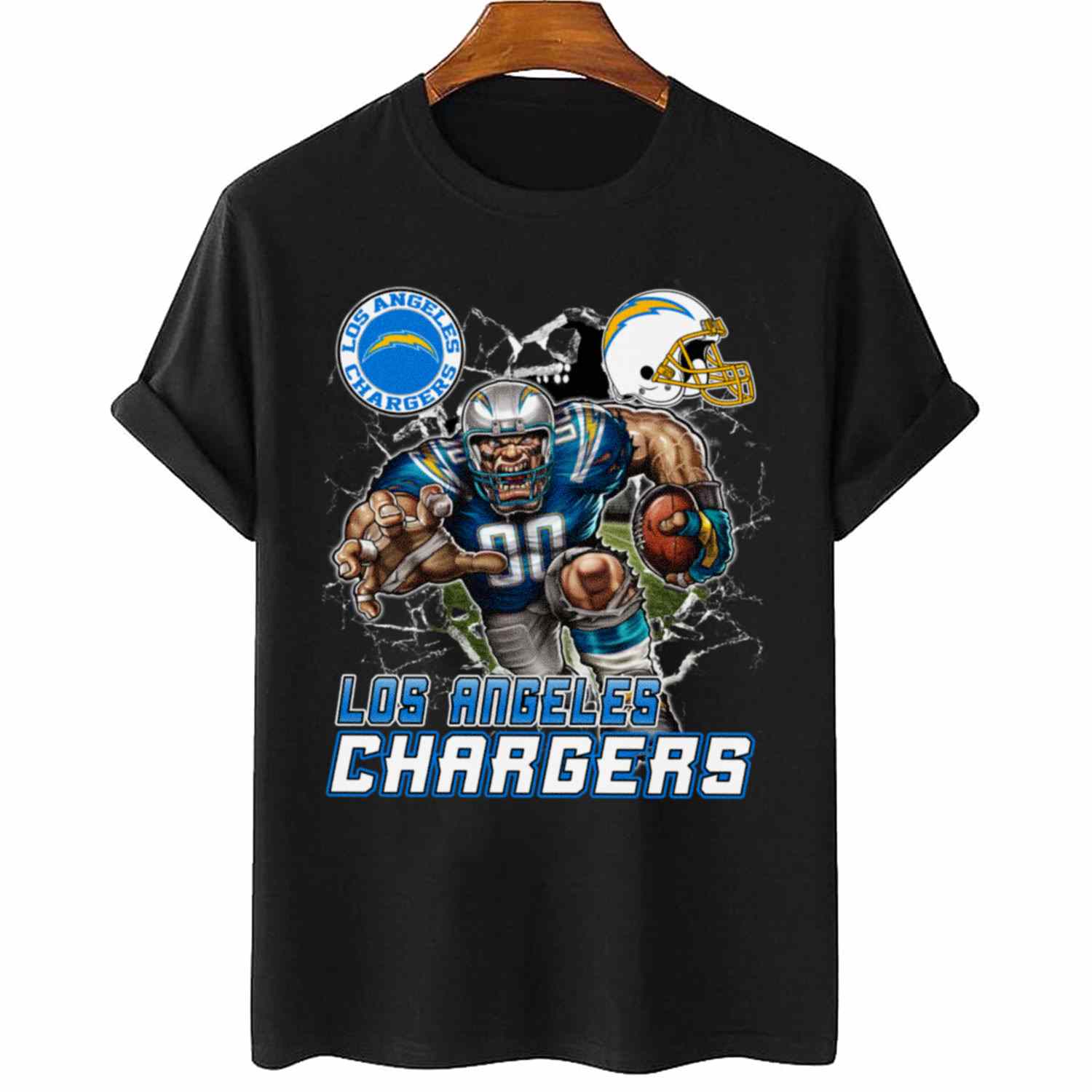 Mascot Breaking Through Wall Los Angeles Chargers T-Shirt