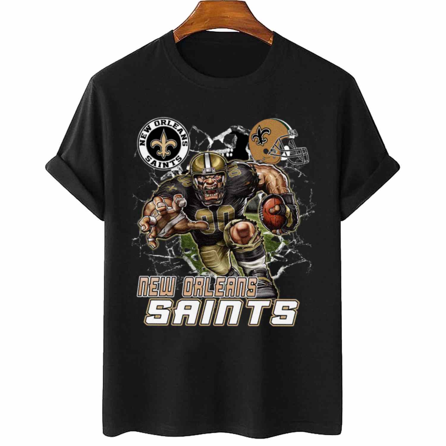 Mascot Breaking Through Wall New Orleans Saints T-Shirt