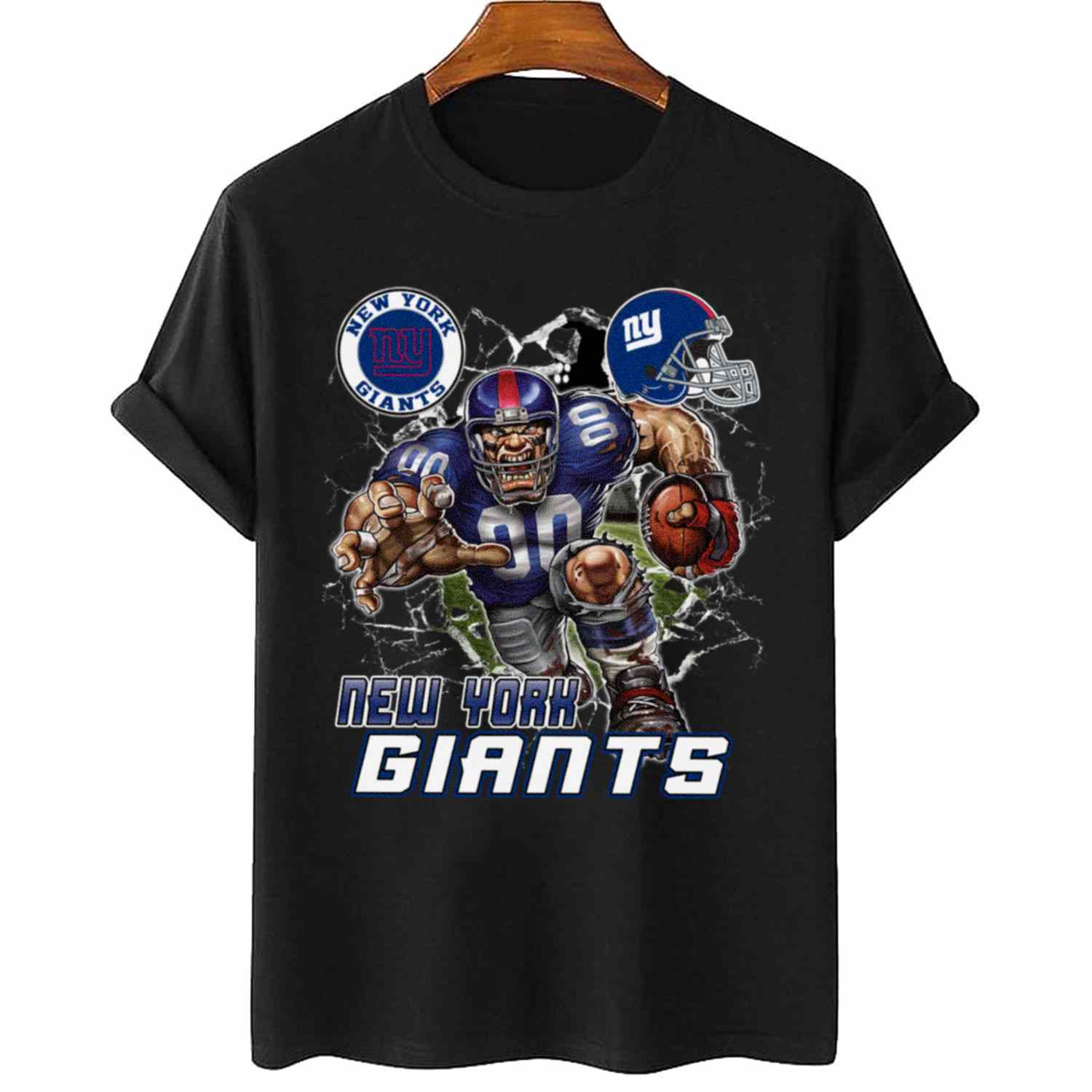 Mascot Breaking Through Wall New York Giants T-Shirt