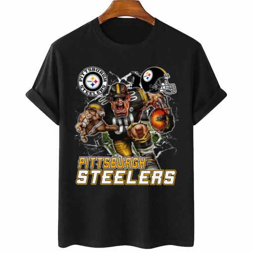 T Shirt Women 2 DSMC0227 Mascot Breaking Through Wall Pittsburgh Steelers T Shirt