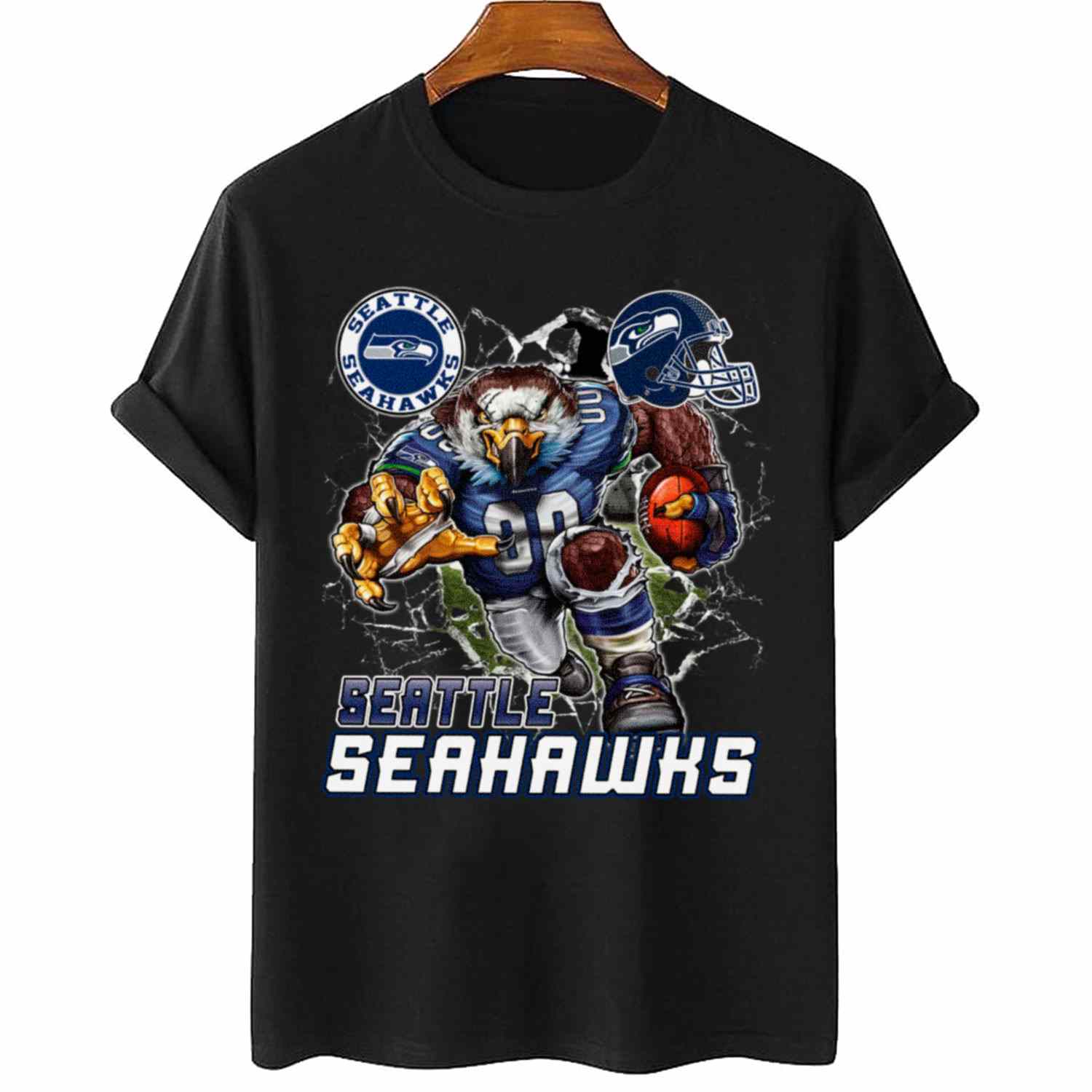 Mascot Breaking Through Wall Seattle Seahawks T-Shirt