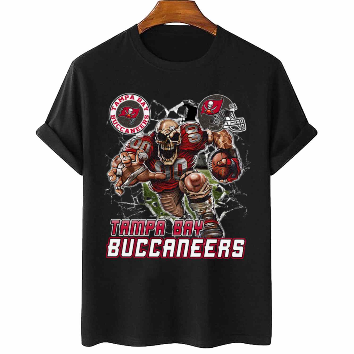 Mascot Breaking Through Wall Tampa Bay Buccaneers T-Shirt
