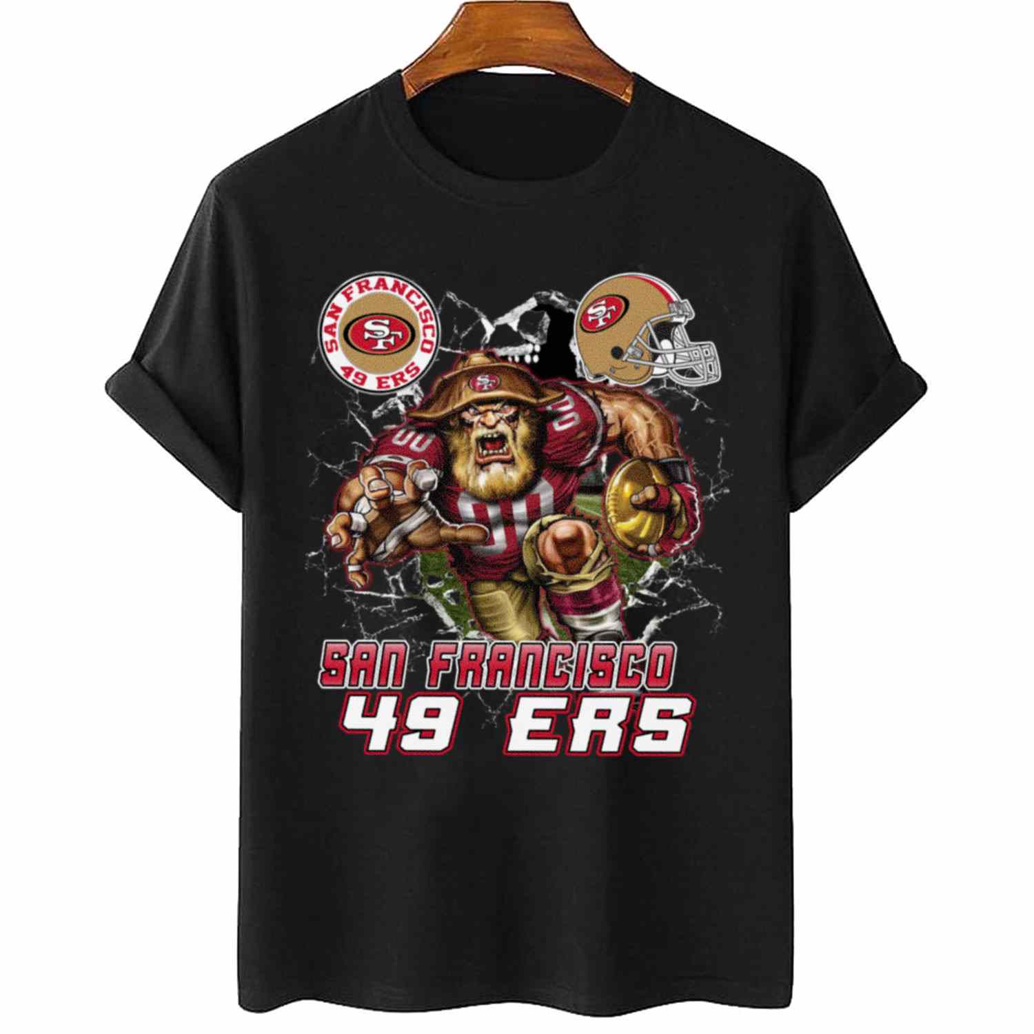 Mascot Breaking Through Wall San Francisco 49ers T-Shirt