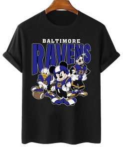 T Shirt Women 2 DSMK03 Baltimore Ravens Mickey Donald Duck And Goofy Football Team T Shirt