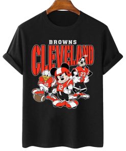 T Shirt Women 2 DSMK08 Cleveland Browns Mickey Donald Duck And Goofy Football Team T Shirt