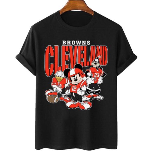 T Shirt Women 2 DSMK08 Cleveland Browns Mickey Donald Duck And Goofy Football Team T Shirt