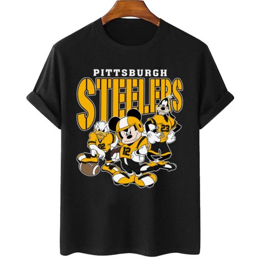 T Shirt Women 2 DSMK27 Pittsburgh Steelers Mickey Donald Duck And Goofy Football Team T Shirt