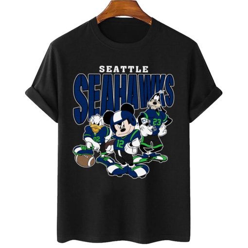 T Shirt Women 2 DSMK29 Seattle Seahawks Mickey Donald Duck And Goofy Football Team T Shirt