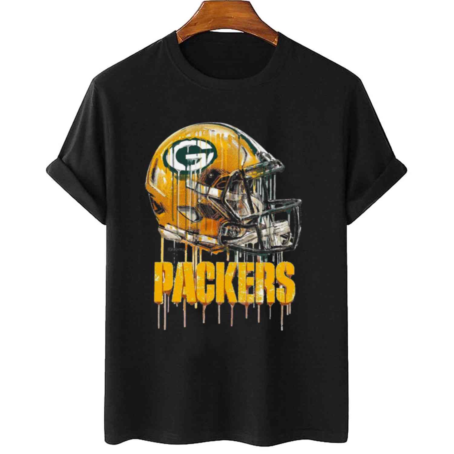 Vintage Helmet Dripping Painting Style Green Bay Packers T-Shirt