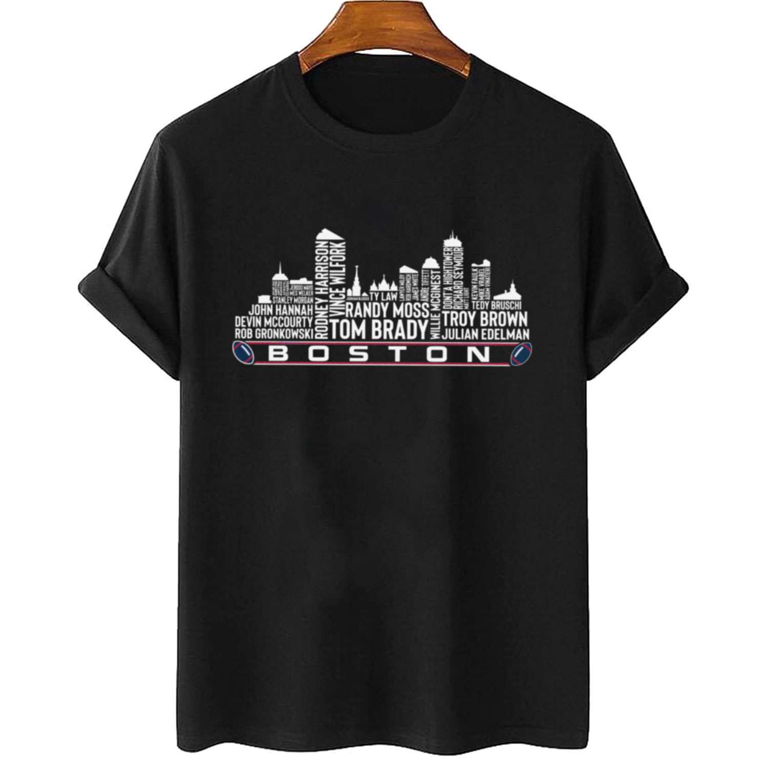 Boston All Time Legends Football City Skyline New England Patriots T-Shirt