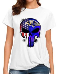 T Shirt Women DSBN043 Punisher Skull Baltimore Ravens T Shirt