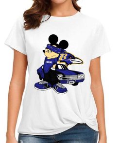 T Shirt Women DSBN045 Mickey Gangster And Car Baltimore Ravens T Shirt