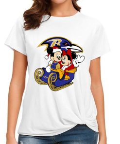 T Shirt Women DSBN046 Mickey Minnie Santa Ride Sleigh Christmas Baltimore Ravens T Shirt