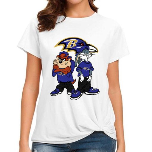 T Shirt Women DSBN048 Looney Tunes Bugs And Taz Baltimore Ravens T Shirt