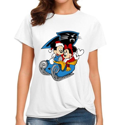 T Shirt Women DSBN078 Mickey Minnie Santa Ride Sleigh Christmas Carolina Panthers T Shirt