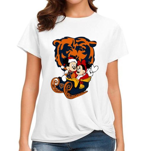 T Shirt Women DSBN091 Mickey Minnie Santa Ride Sleigh Christmas Chicago Bears T Shirt