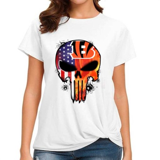 T Shirt Women DSBN103 Punisher Skull Cincinnati Bengals T Shirt