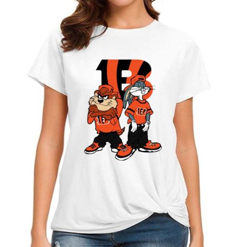 T Shirt Women DSBN110 Looney Tunes Bugs And Taz Cincinnati Bengals T Shirt