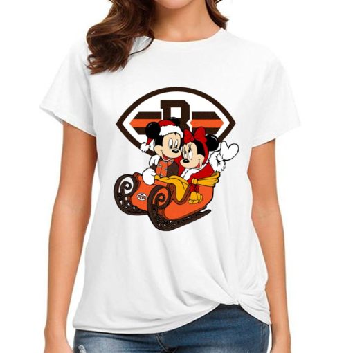 T Shirt Women DSBN116 Mickey Minnie Santa Ride Sleigh Christmas Cleveland Browns T Shirt