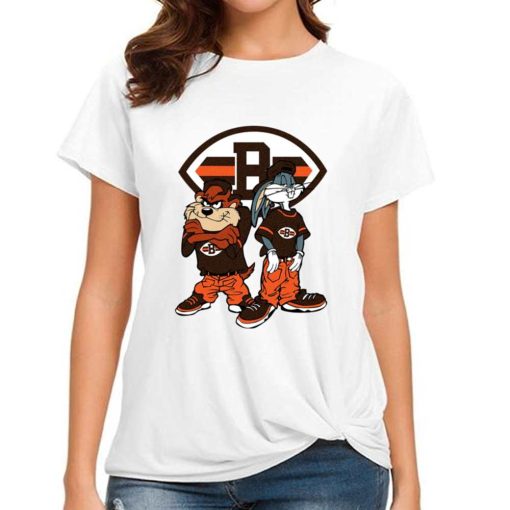 T Shirt Women DSBN123 Looney Tunes Bugs And Taz Cleveland Browns T Shirt