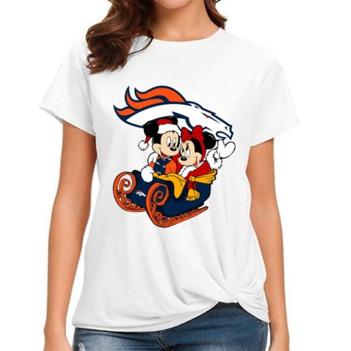 T Shirt Women DSBN147 Mickey Minnie Santa Ride Sleigh Christmas Denver Broncos T Shirt