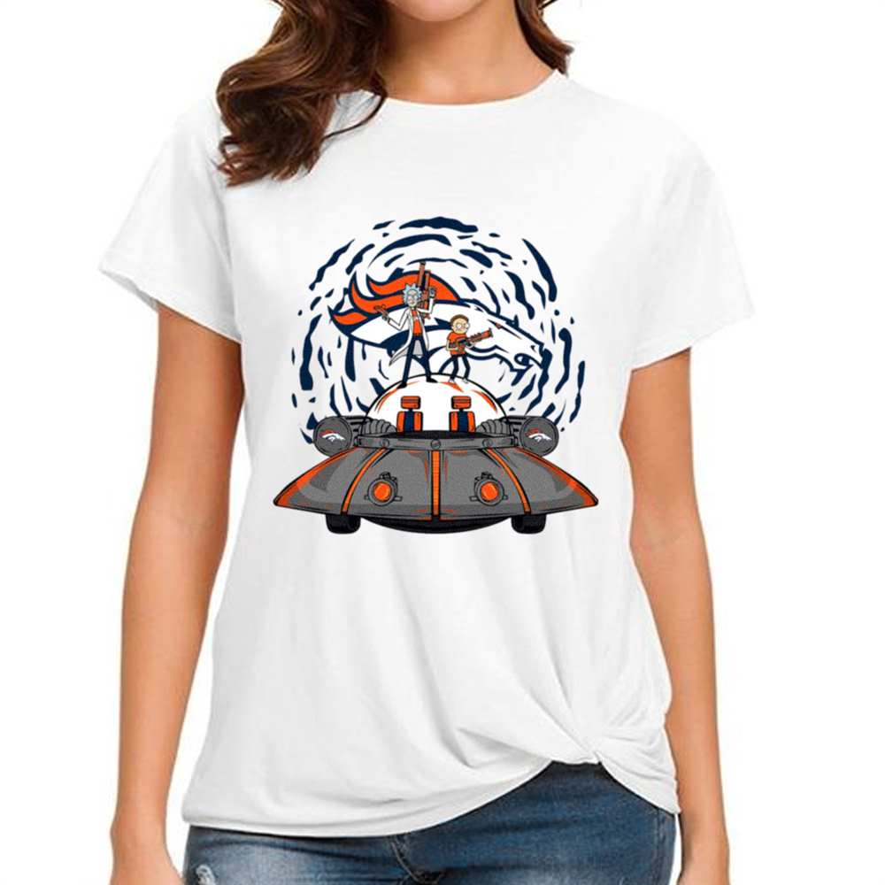 Rick Morty In Spaceship Denver Broncos T-Shirt