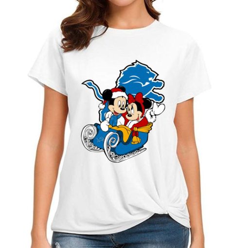 T Shirt Women DSBN168 Mickey Minnie Santa Ride Sleigh Christmas Detroit Lions T Shirt