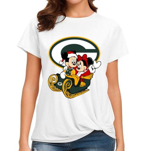 T Shirt Women DSBN189 Mickey Minnie Santa Ride Sleigh Christmas Green Bay Packers T Shirt