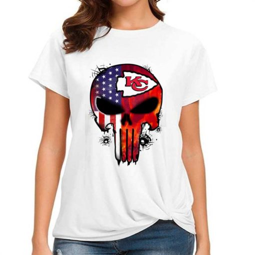 T Shirt Women DSBN253 Punisher Skull Kansas City Chiefs T Shirt