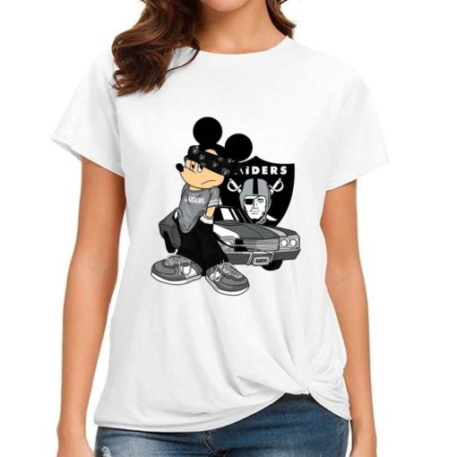T Shirt Women DSBN259 Mickey Gangster And Car Las Vegas Raiders T Shirt