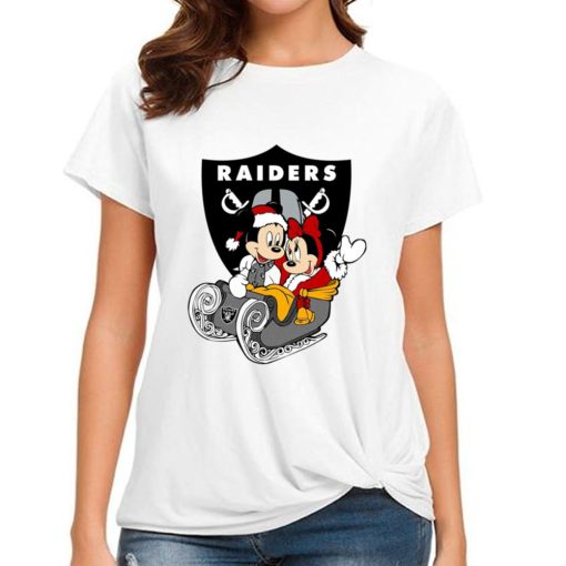 T Shirt Women DSBN264 Mickey Minnie Santa Ride Sleigh Christmas Las Vegas Raiders T Shirt