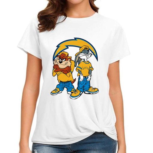 T Shirt Women DSBN282 Looney Tunes Bugs And Taz Los Angeles Chargers T Shirt