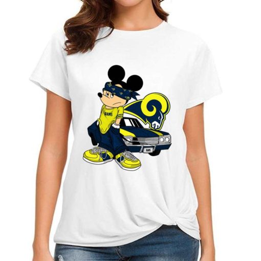T Shirt Women DSBN301 Mickey Gangster And Car Los Angeles Rams T Shirt