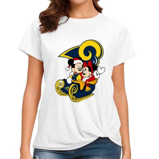 T Shirt Women DSBN304 Mickey Minnie Santa Ride Sleigh Christmas Los Angeles Rams T Shirt