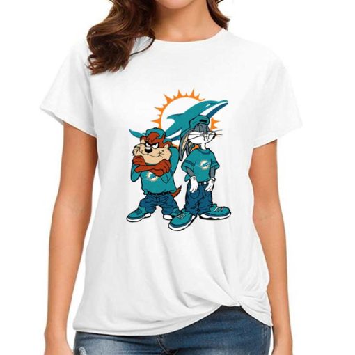T Shirt Women DSBN313 Looney Tunes Bugs And Taz Miami Dolphins T Shirt