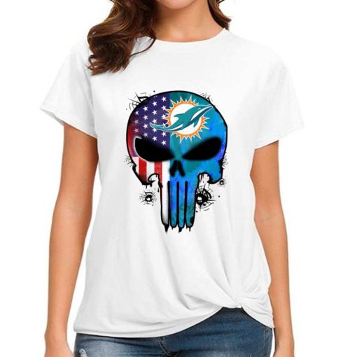 T Shirt Women DSBN316 Punisher Skull Miami Dolphins T Shirt